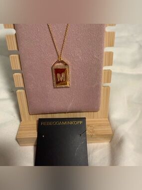 Rebecca Minkoff Initial Gold Tone Necklace with crystal accents. Letter “M” NWT